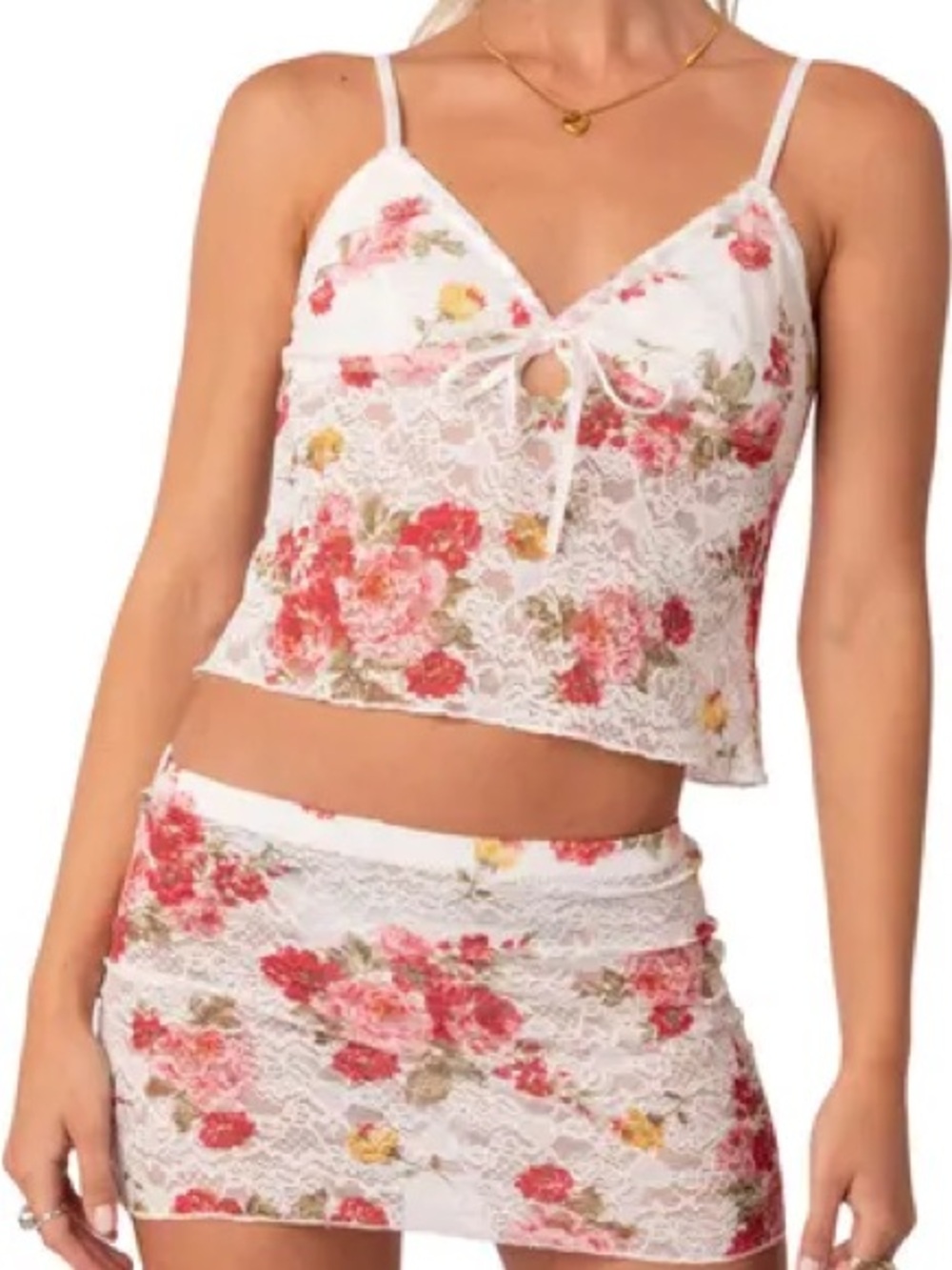 Edikted Portofino White Floral Lace Sheer Tank Top Camisole